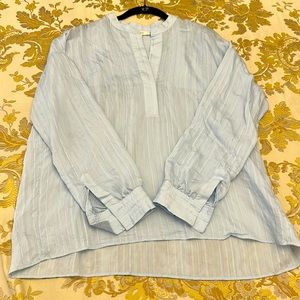 Vince Stripe Popover Blouse, Blue, Size Medium